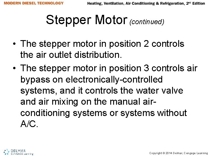 Stepper Motor (continued) • The stepper motor in position 2 controls the air outlet Stepper Motor (continued) • The stepper motor in position 2 controls the air outlet