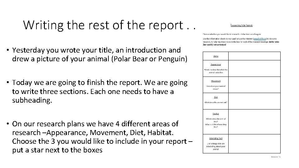 Writing the rest of the report. . . • Yesterday you wrote your title, Writing the rest of the report. . . • Yesterday you wrote your title,