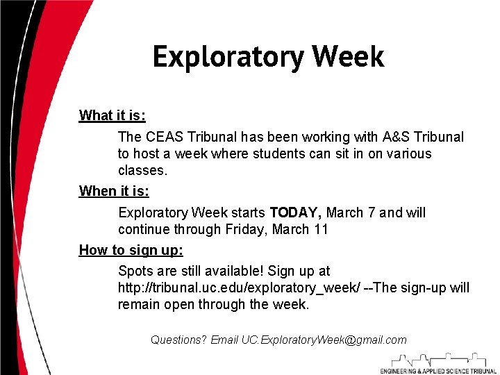 Exploratory Week What it is: The CEAS Tribunal has been working with A&S Tribunal