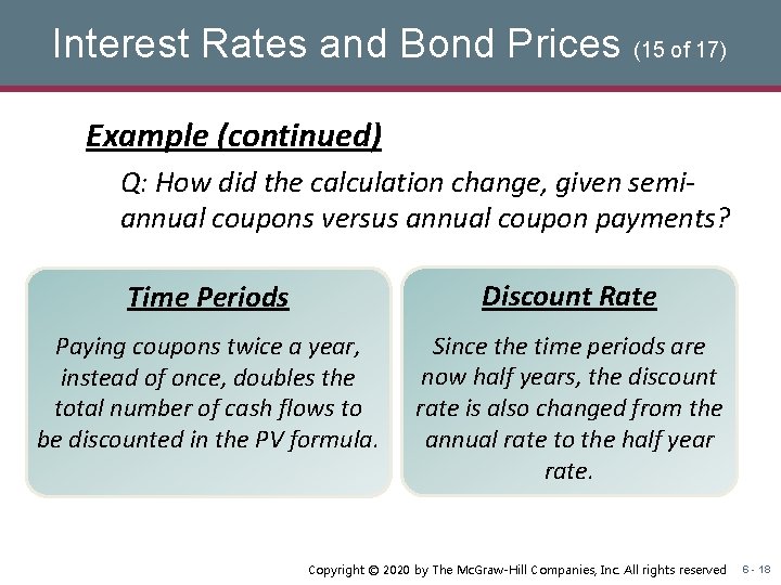 Interest Rates and Bond Prices (15 of 17) Example (continued) Q: How did the