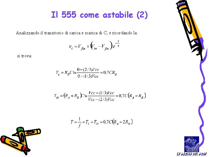 Il 555 come astabile (2) Analizzando il transitorio di carica e scarica di C,