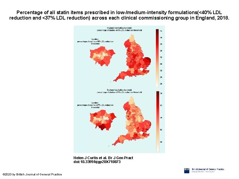 Percentage of all statin items prescribed in low-/medium-intensity formulations(<40% LDL reduction and <37% LDL