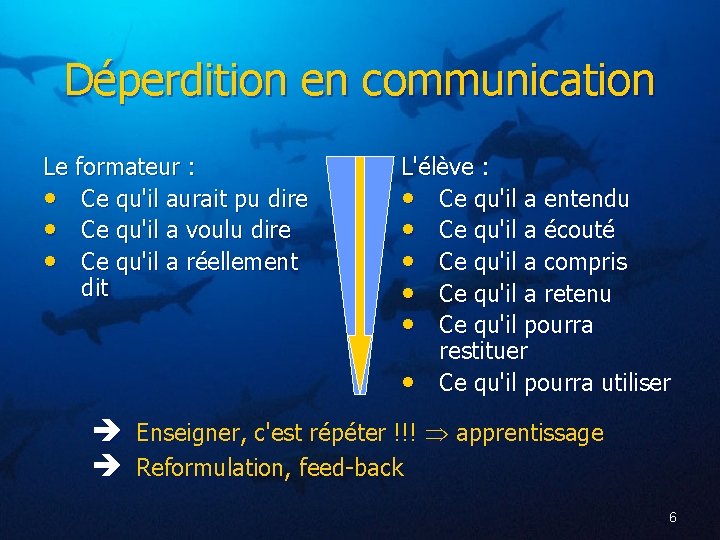 Déperdition en communication Le formateur : • Ce qu'il aurait pu dire • Ce