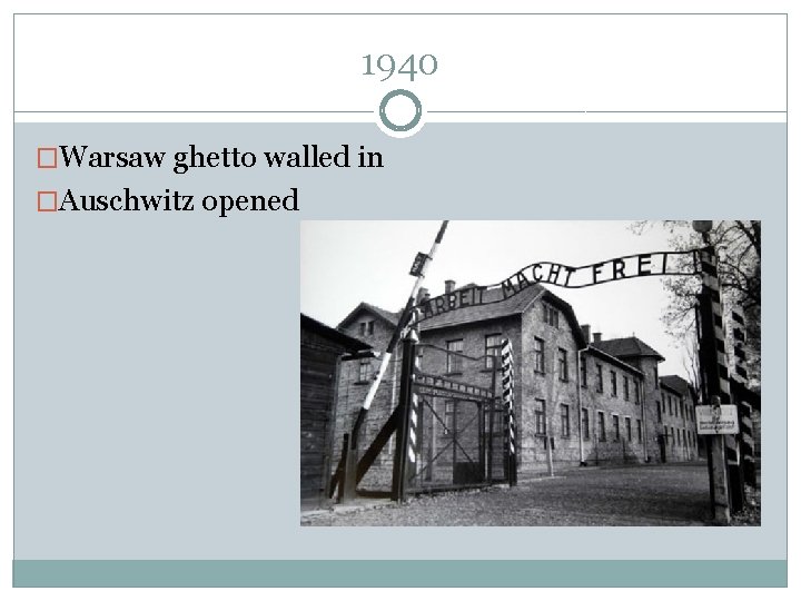 1940 �Warsaw ghetto walled in �Auschwitz opened 