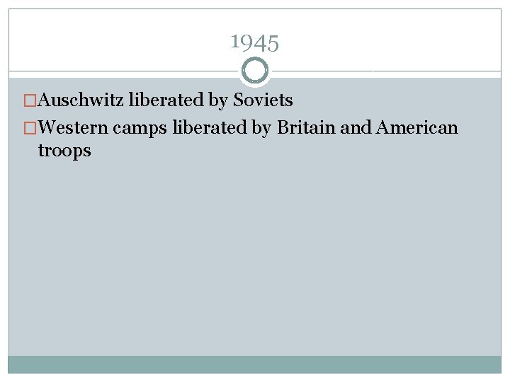 1945 �Auschwitz liberated by Soviets �Western camps liberated by Britain and American troops 