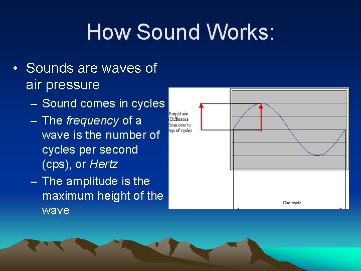 How Sound Works: • Sounds are waves of air pressure – Sound comes in