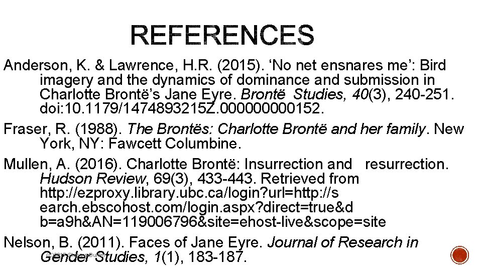 Anderson, K. & Lawrence, H. R. (2015). ‘No net ensnares me’: Bird imagery and
