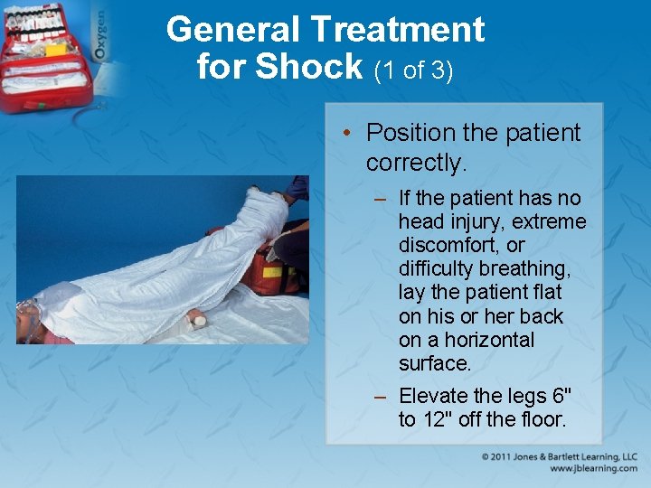 General Treatment for Shock (1 of 3) • Position the patient correctly. – If