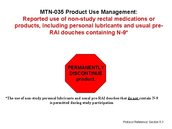 MTN-035 Product Use Management: Reported use of non-study rectal medications or products, including personal