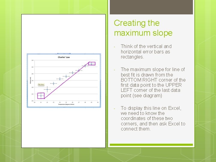 Creating the maximum slope - Think of the vertical and horizontal error bars as