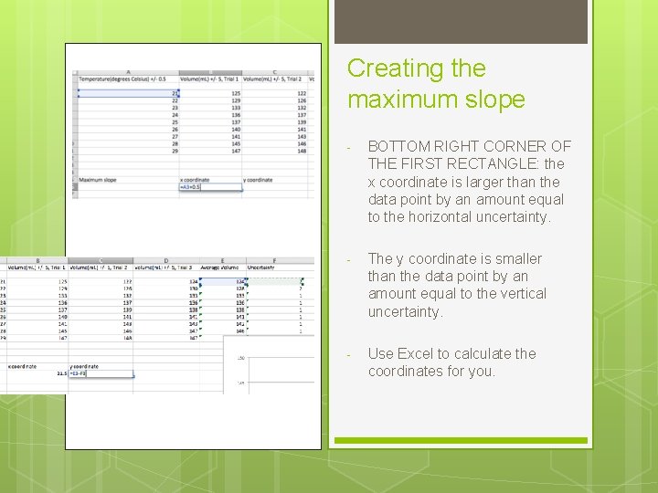 Creating the maximum slope - BOTTOM RIGHT CORNER OF THE FIRST RECTANGLE: the x