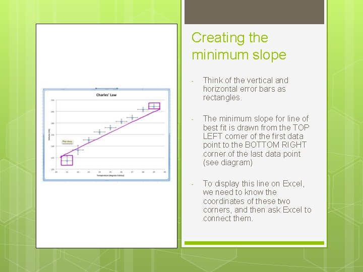 Creating the minimum slope - Think of the vertical and horizontal error bars as