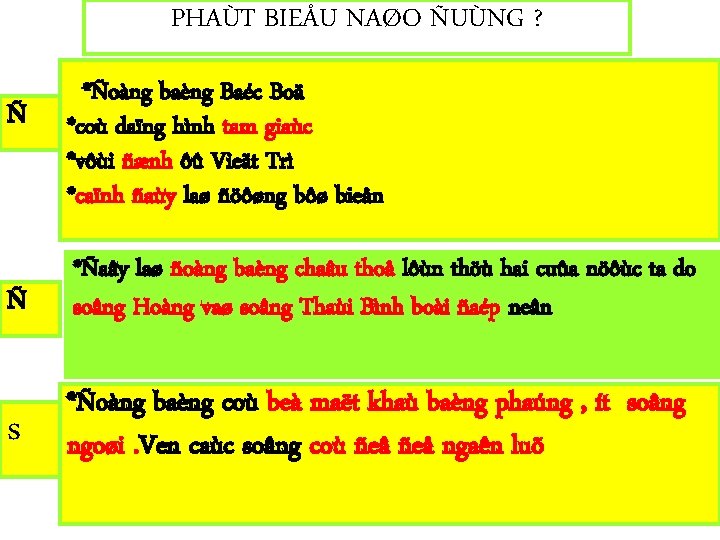 PHAÙT BIEÅU NAØO ÑUÙNG ? Ñ *Ñoàng baèng Baéc Boä *coù daïng hình tam