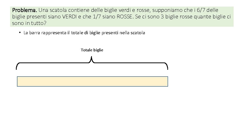 Problema. Una scatola contiene delle biglie verdi e rosse, supponiamo che i 6/7 delle