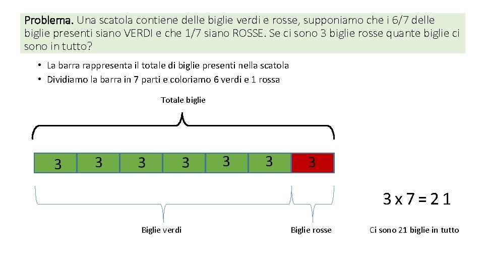 Problema. Una scatola contiene delle biglie verdi e rosse, supponiamo che i 6/7 delle