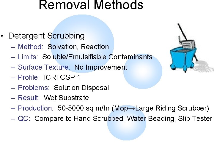 Removal Methods • Detergent Scrubbing – – – – Method: Solvation, Reaction Limits: Soluble/Emulsifiable