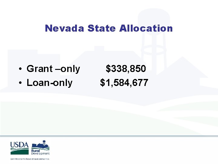 Nevada State Allocation • Grant –only • Loan-only $338, 850 $1, 584, 677 