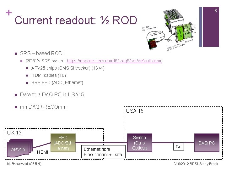 + 8 Current readout: ½ ROD n SRS – based ROD: n RD 51’s