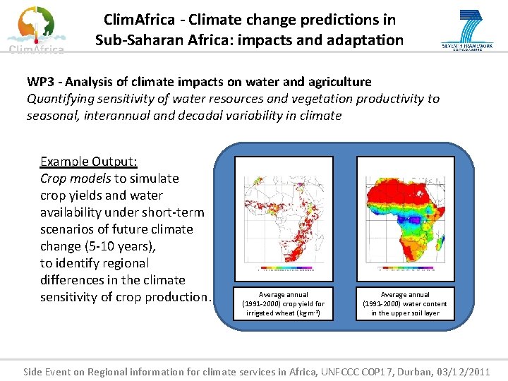 Clim. Africa - Climate change predictions in Sub-Saharan Africa: impacts and adaptation WP 3