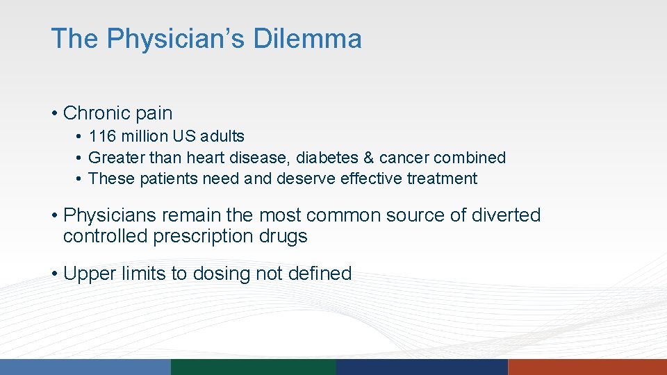 The Physician’s Dilemma • Chronic pain • 116 million US adults • Greater than The Physician’s Dilemma • Chronic pain • 116 million US adults • Greater than