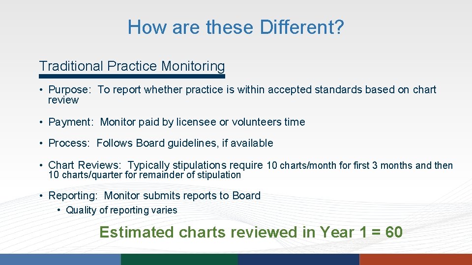 How are these Different? Traditional Practice Monitoring • Purpose: To report whether practice is How are these Different? Traditional Practice Monitoring • Purpose: To report whether practice is