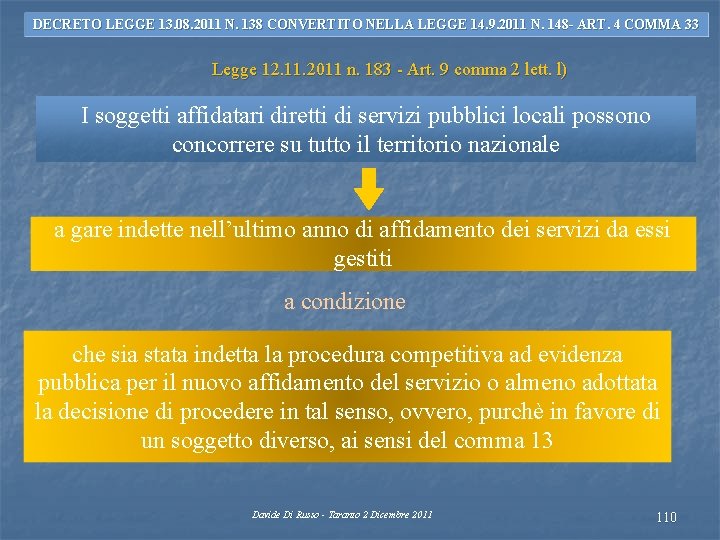 DECRETO LEGGE 13. 08. 2011 N. 138 CONVERTITO NELLA LEGGE 14. 9. 2011 N.