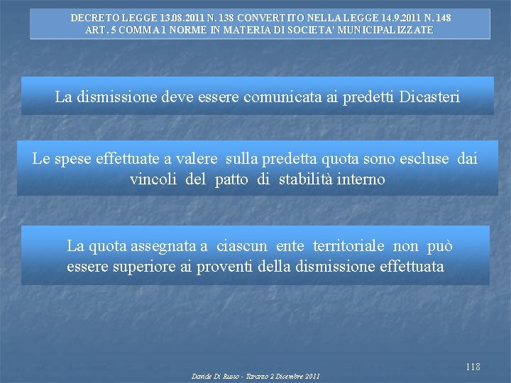 DECRETO LEGGE 13. 08. 2011 N. 138 CONVERTITO NELLA LEGGE 14. 9. 2011 N.