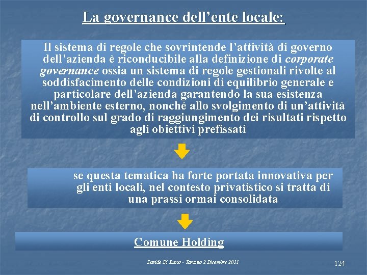 La governance dell’ente locale: Il sistema di regole che sovrintende l’attività di governo dell’azienda