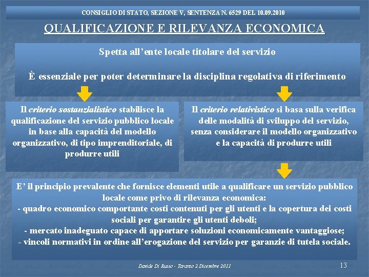 CONSIGLIO DI STATO, SEZIONE V, SENTENZA N. 6529 DEL 10. 09. 2010 QUALIFICAZIONE E