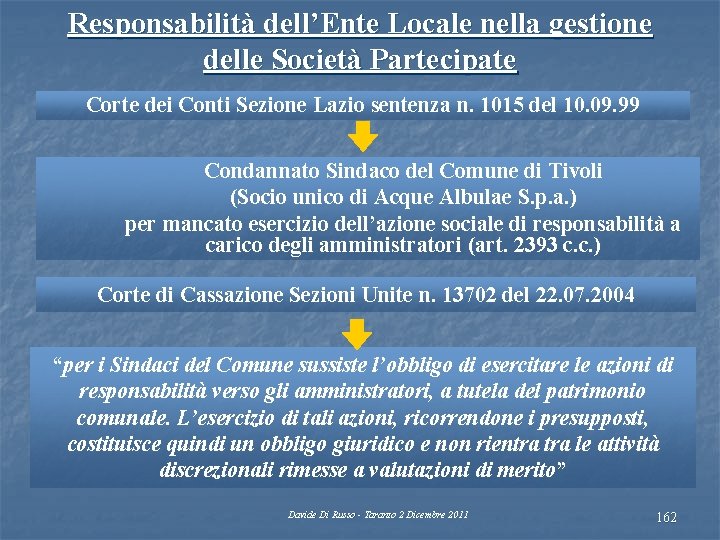 Responsabilità dell’Ente Locale nella gestione delle Società Partecipate Corte dei Conti Sezione Lazio sentenza