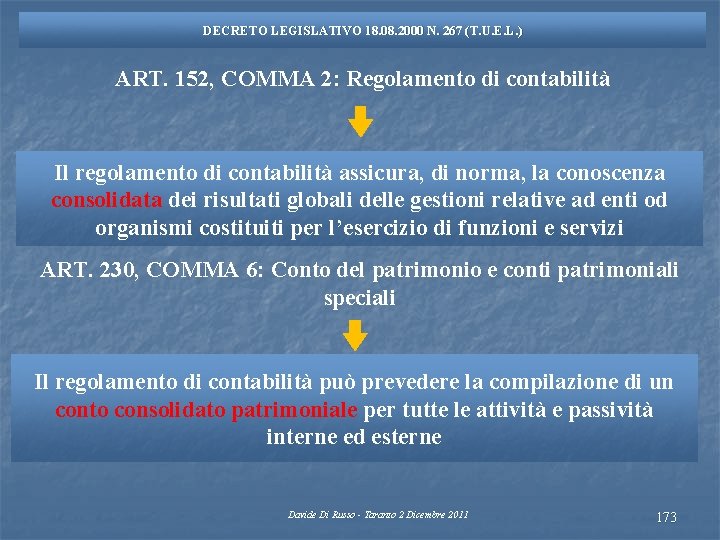 DECRETO LEGISLATIVO 18. 08. 2000 N. 267 (T. U. E. L. ) ART. 152,