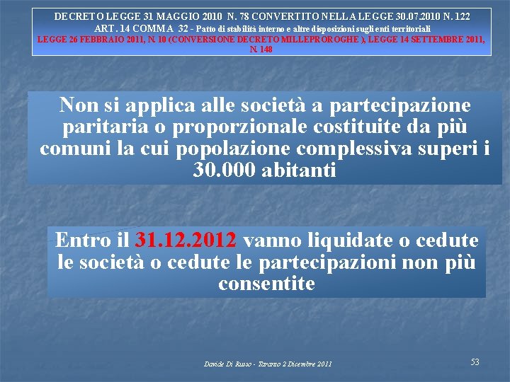 DECRETO LEGGE 31 MAGGIO 2010 N. 78 CONVERTITO NELLA LEGGE 30. 07. 2010 N.