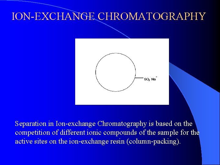 ION-EXCHANGE CHROMATOGRAPHY Separation in Ion-exchange Chromatography is based on the competition of different ionic
