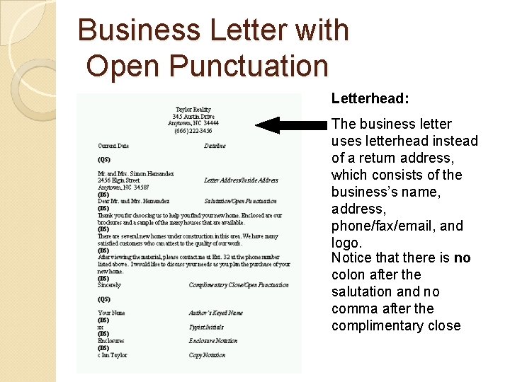 Business Letter with Open Punctuation Letterhead: The business letter uses letterhead instead of a