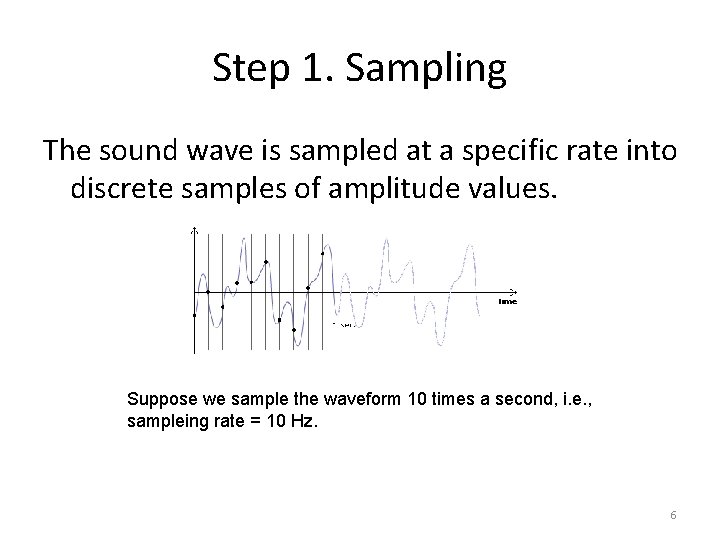 Step 1. Sampling The sound wave is sampled at a specific rate into discrete