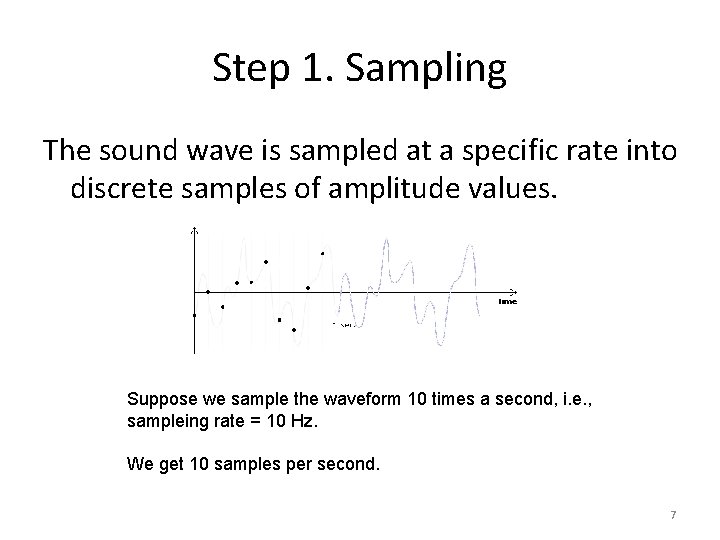 Step 1. Sampling The sound wave is sampled at a specific rate into discrete