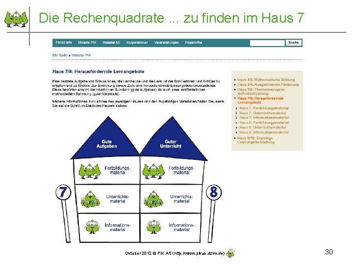 Die Rechenquadrate. . . zu finden im Haus 7 Oktober 2012 © PIK AS