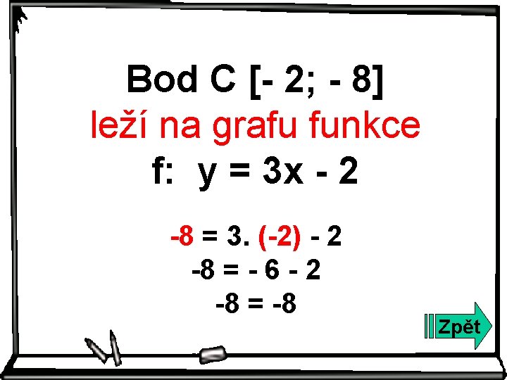 Bod C [- 2; - 8] leží na grafu funkce f: y = 3