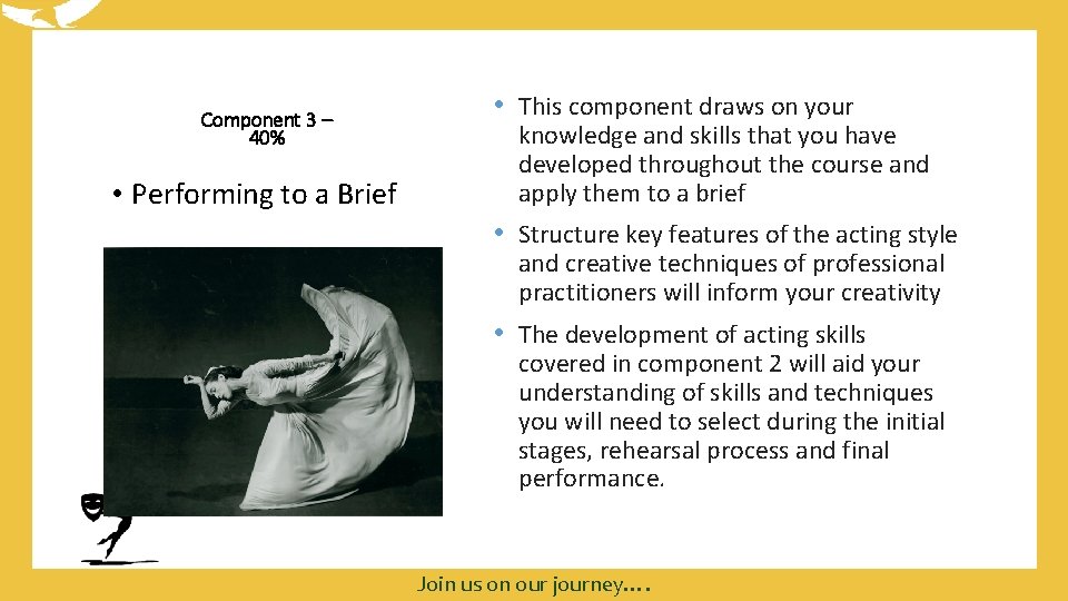 Component 3 – 40% • Performing to a Brief • This component draws on