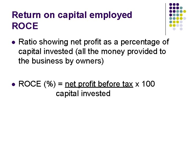 Return on capital employed ROCE l Ratio showing net profit as a percentage of