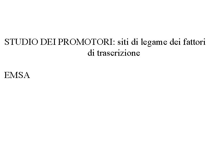 STUDIO DEI PROMOTORI: siti di legame dei fattori di trascrizione EMSA 