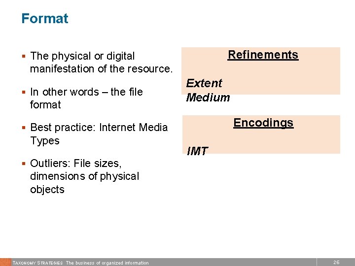 Format Refinements § The physical or digital manifestation of the resource. § In other