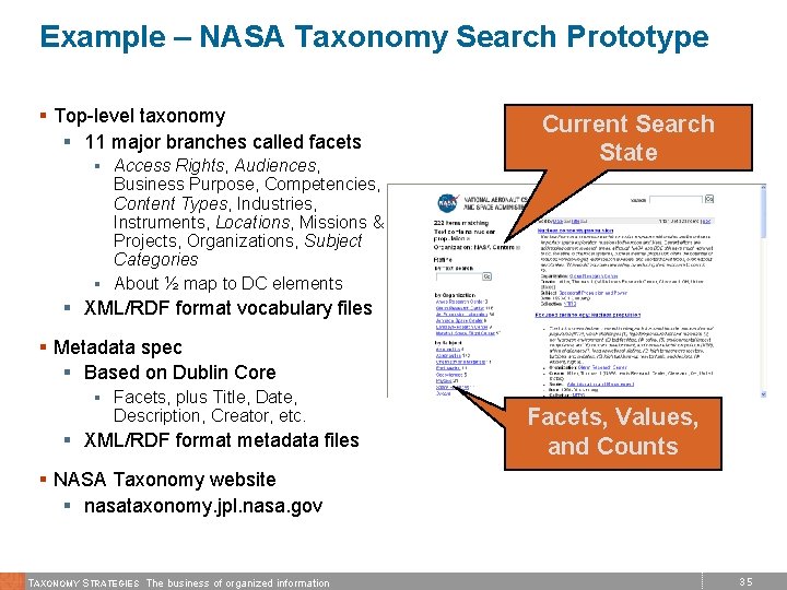 Example – NASA Taxonomy Search Prototype § Top-level taxonomy § 11 major branches called