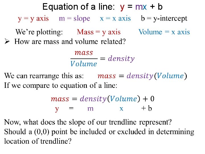 Equation of a line: y = mx + b 