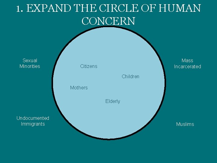 1. EXPAND THE CIRCLE OF HUMAN CONCERN Sexual Minorities Mass Incarcerated Citizens Children Mothers