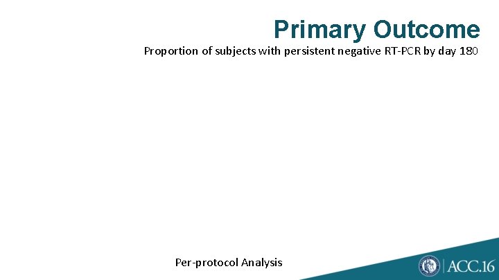 Primary Outcome Proportion of subjects with persistent negative RT-PCR by day 180 Per-protocol Analysis