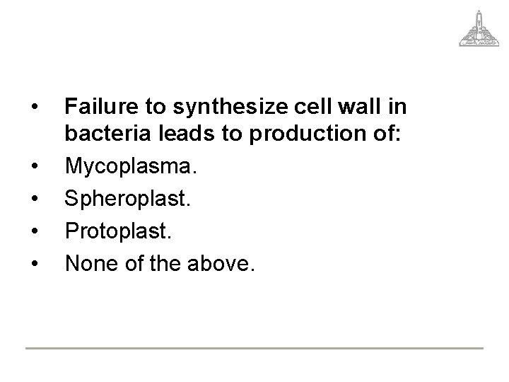  • • • Failure to synthesize cell wall in bacteria leads to production