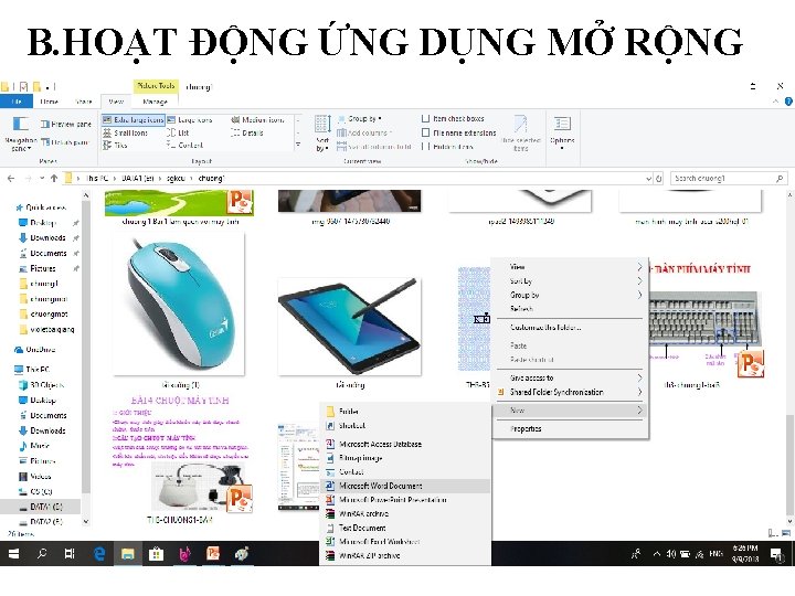 B. HOẠT ĐỘNG ỨNG DỤNG MỞ RỘNG • 2. Mở thư mục Soanthao nháy