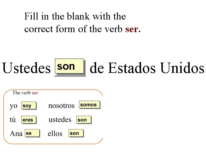 Fill in the blank with the correct form of the verb ser. son de