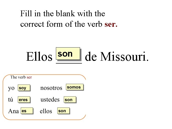 Fill in the blank with the correct form of the verb ser. Ellos son